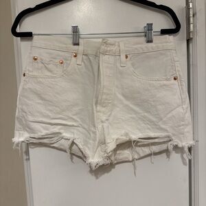 Levi's White High-Waisted Denim Shorts